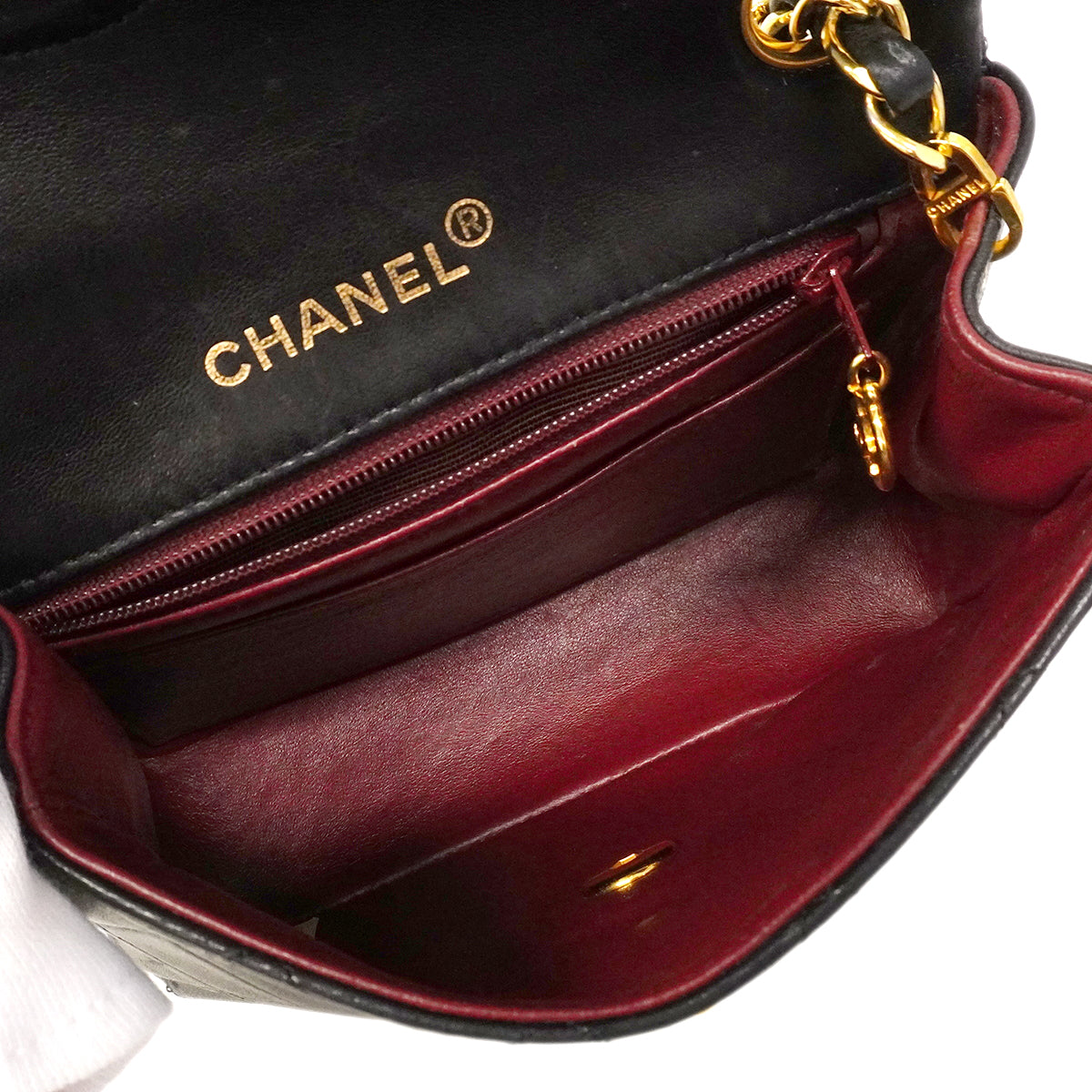 【6gb2223】シャネル ショルダーバッグ ミニマトラッセ チェーンショルダー ラムスキン ブラック ゴールド金具【中古】レディース