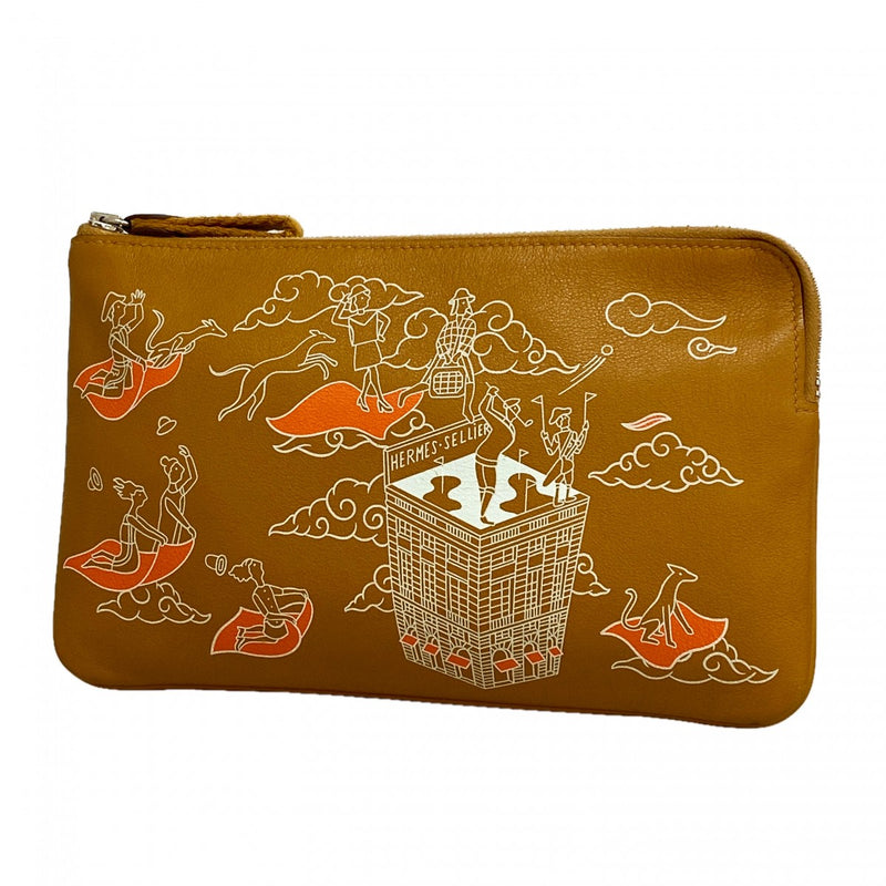【6gb2256】エルメス ポーチ カレポケットロング スイフト キャラメル シルバー金具 Z刻印【中古】メンズ レディース ユニセックス