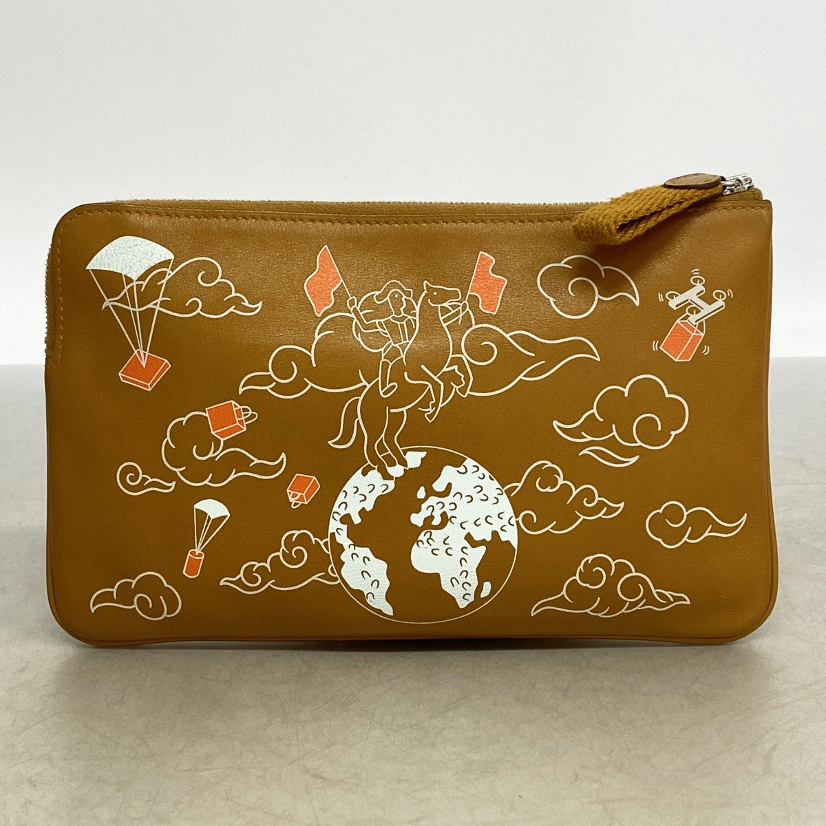 【6gb2256】エルメス ポーチ カレポケットロング スイフト キャラメル シルバー金具 Z刻印【中古】メンズ レディース ユニセックス