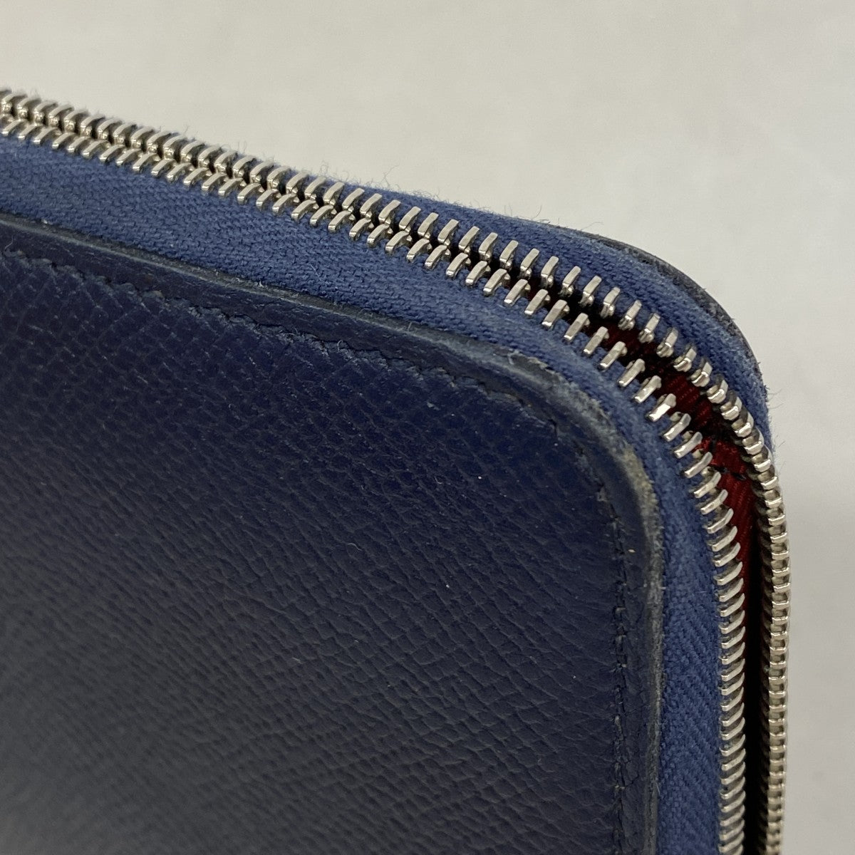 【6gb2276】エルメス 長財布 アザップロングシルクイン ヴォーエプソン ブルーネイビー シルバー金具 T刻印【中古】レディース