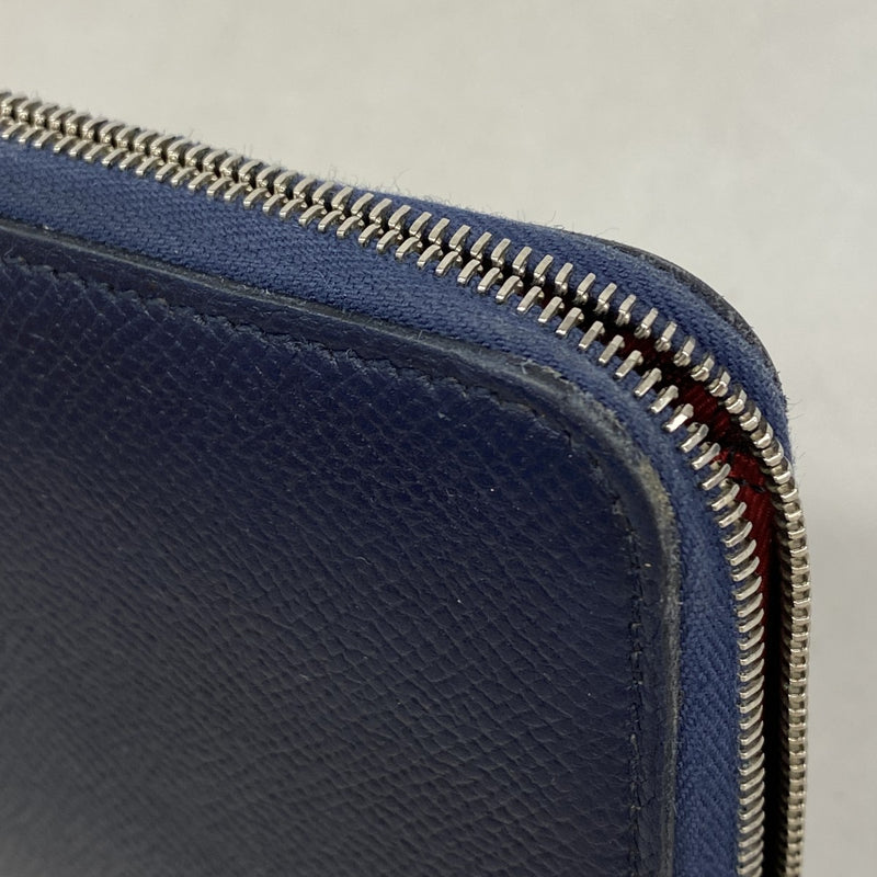 【6gb2276】エルメス 長財布 アザップロングシルクイン ヴォーエプソン ブルーネイビー シルバー金具 T刻印【中古】レディース