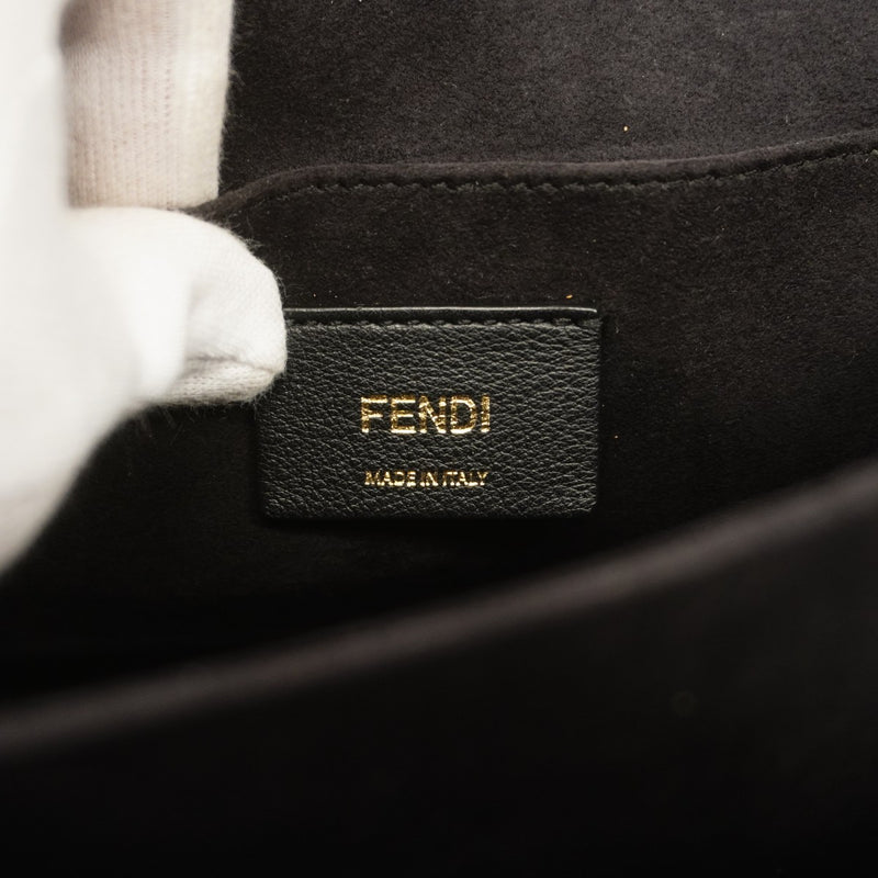 【6gb2303】フェンディ ショルダーバッグ キャナイ レザー ブラック ゴールド/シルバー金具【中古】レディース