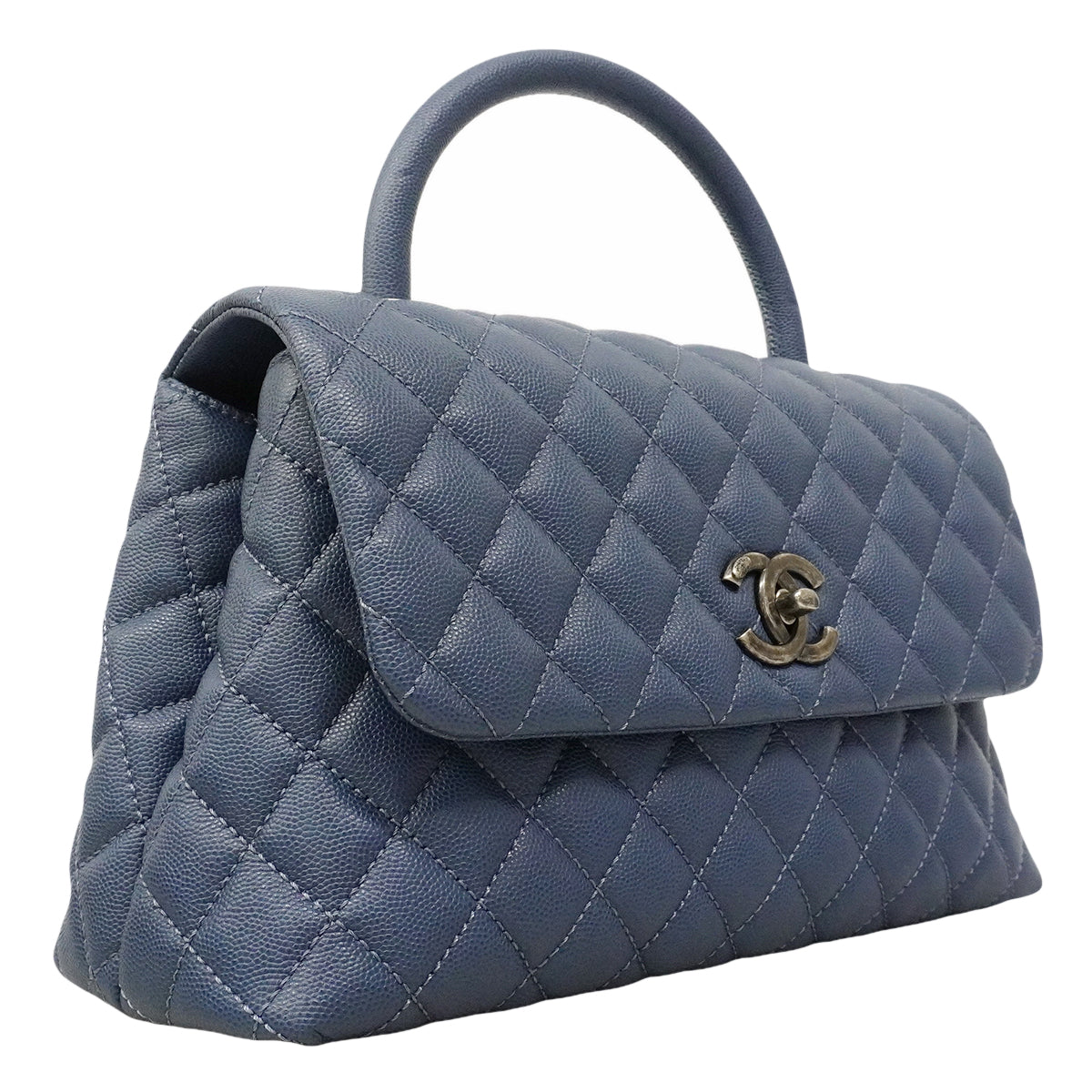 【6gb2388】シャネル ハンドバッグ チェーンショルダー ココハンドル キャビアスキン ブルー シルバー金具 2wayバッグ【中古】レディース