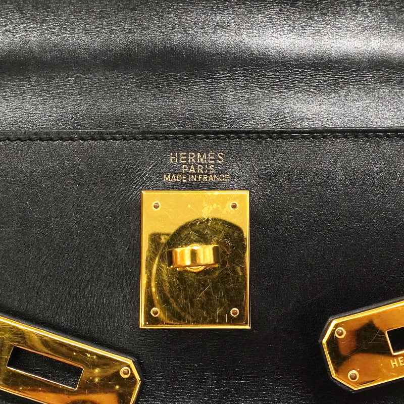 【6gb2389】エルメス ハンドバッグ ケリー32 ボックスカーフ ブラック ゴールド金具 □F刻印 2wayバッグ【中古】レディース