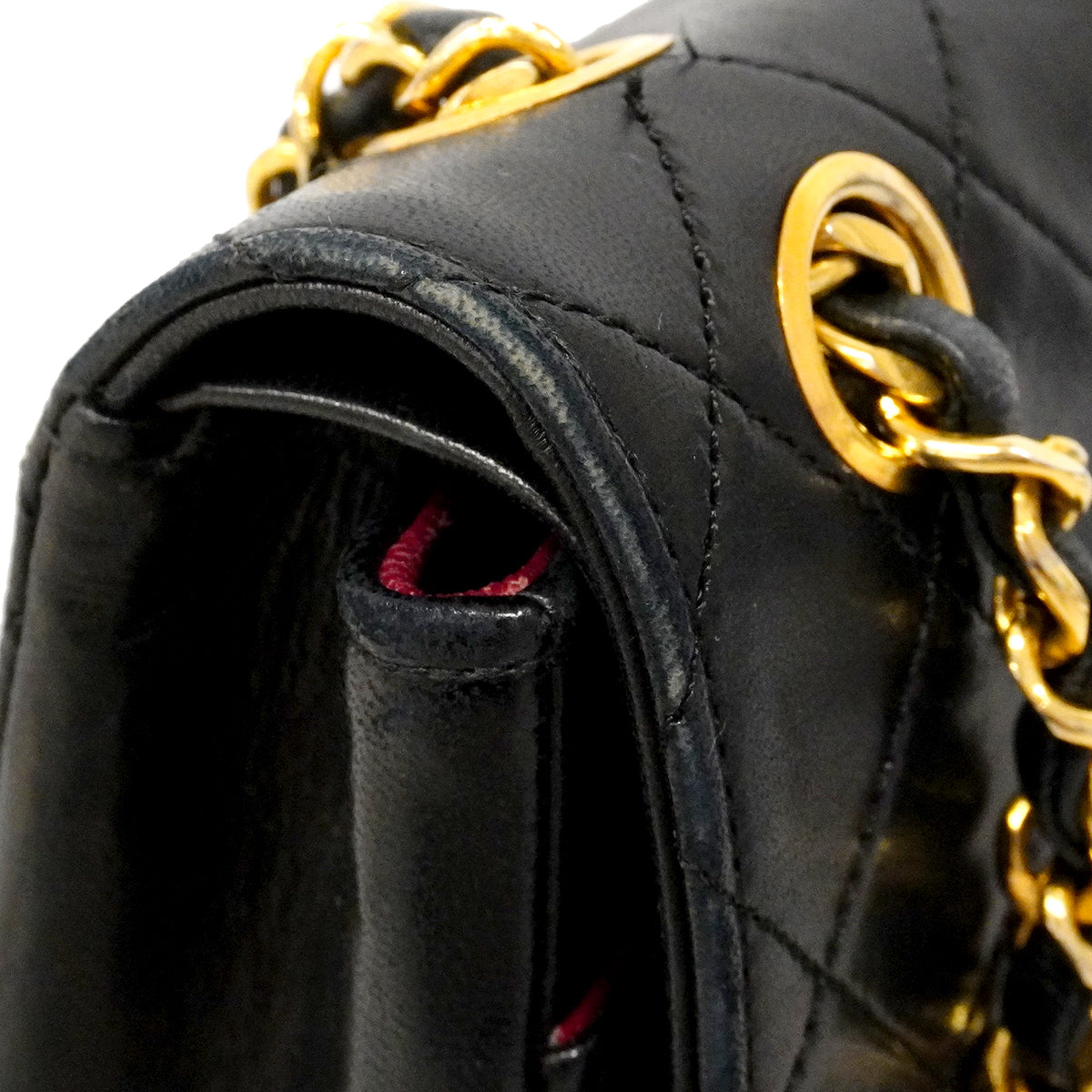 【6gc2398】シャネル ショルダーバッグ マトラッセ Wフラップ Wチェーン ラムスキン ブラック ゴールド金具【中古】レディース