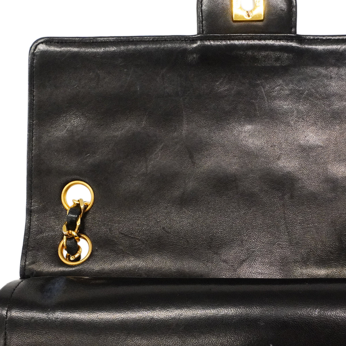 【6gc2398】シャネル ショルダーバッグ マトラッセ Wフラップ Wチェーン ラムスキン ブラック ゴールド金具【中古】レディース
