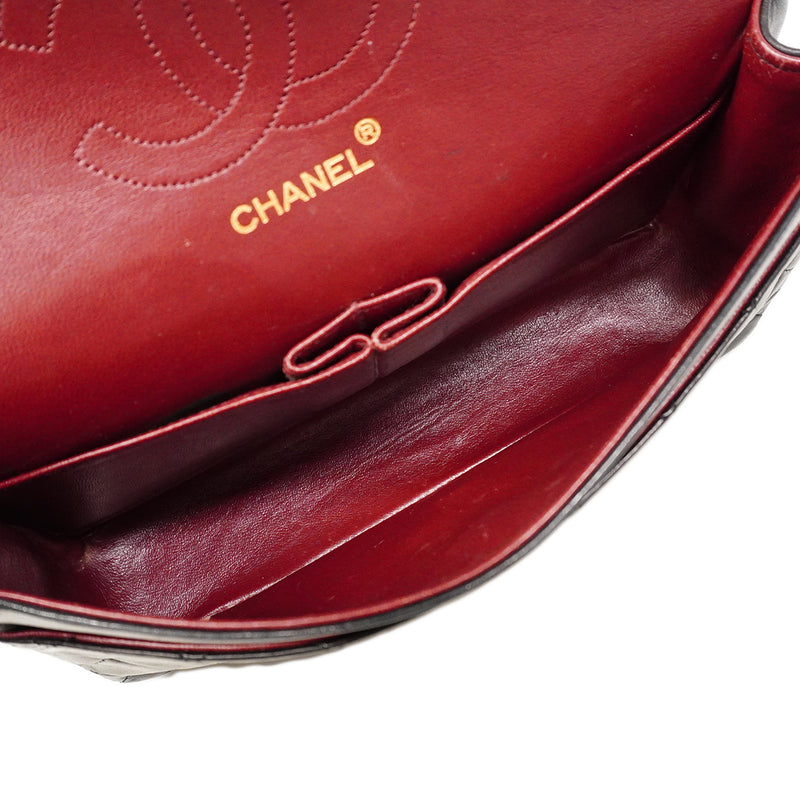 【6gc2398】シャネル ショルダーバッグ マトラッセ Wフラップ Wチェーン ラムスキン ブラック ゴールド金具【中古】レディース