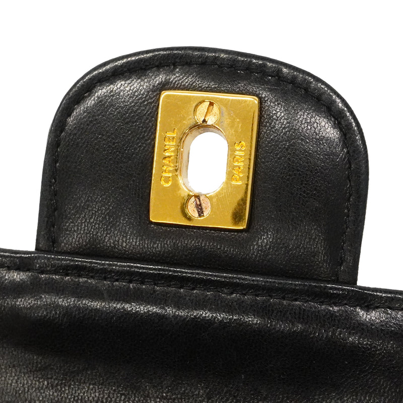 【6gc2398】シャネル ショルダーバッグ マトラッセ Wフラップ Wチェーン ラムスキン ブラック ゴールド金具【中古】レディース