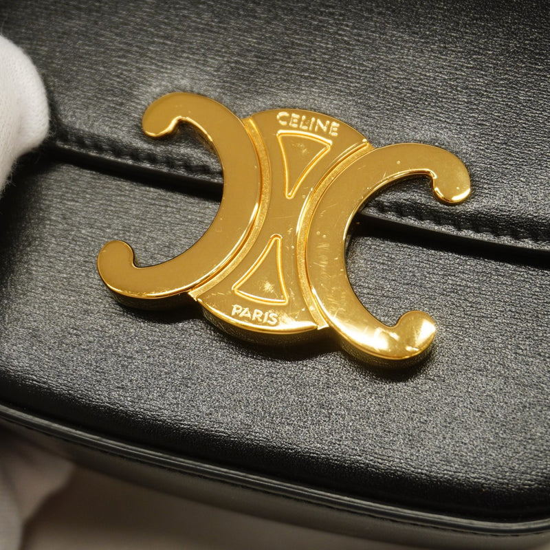 【6gc2411】セリーヌ ショルダーバッグ トリオンフ ミニクロード レザー ブラック ゴールド金具【中古】レディース