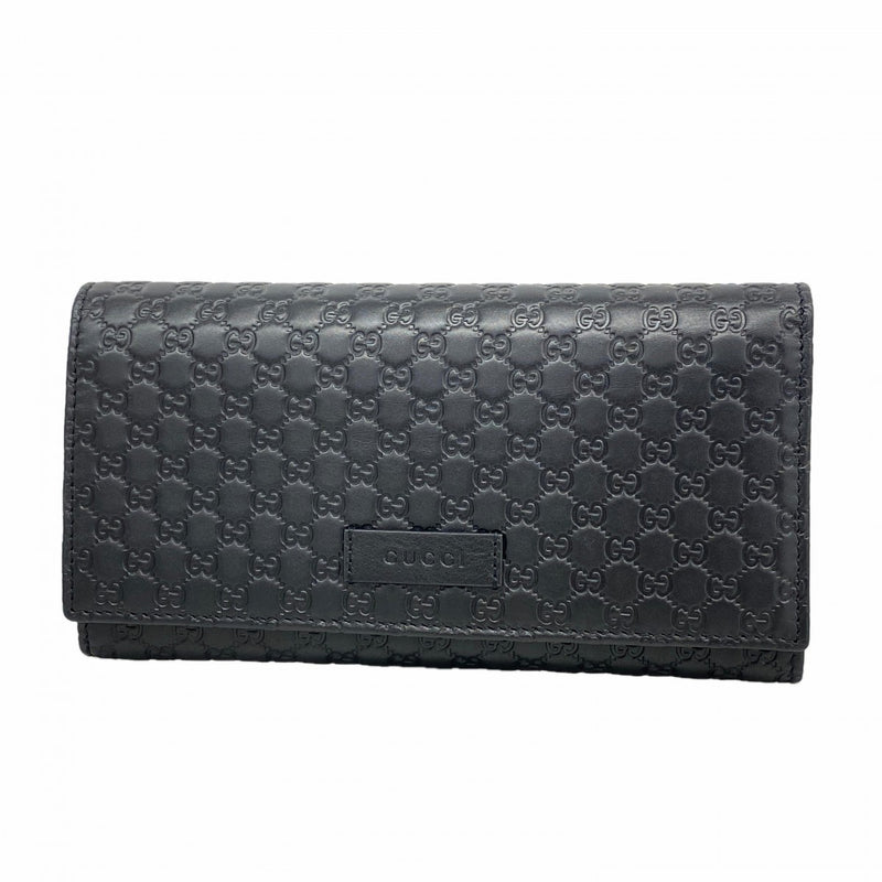 【6gc2421-k】グッチ 長財布 マイクログッチシマ 449396 レザー ブラック シャンパンゴールド金具【中古】メンズ レディース ユニセックス