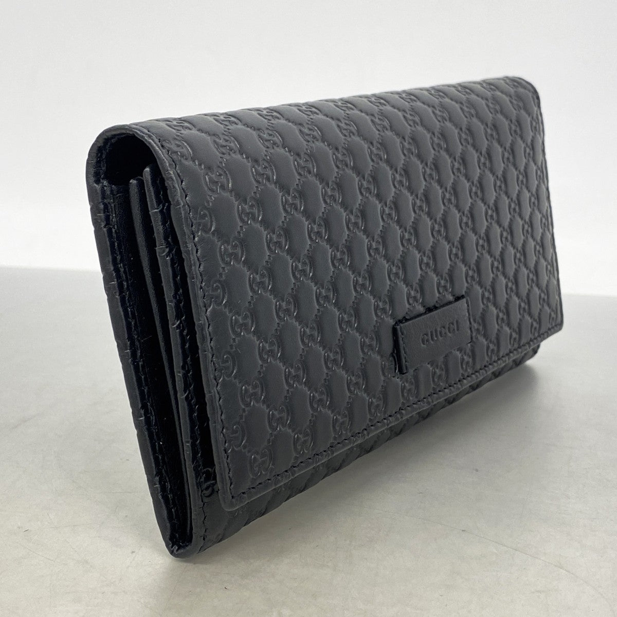 【6gc2421-k】グッチ 長財布 マイクログッチシマ 449396 レザー ブラック シャンパンゴールド金具【中古】メンズ レディース ユニセックス