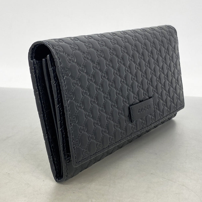 【6gc2421-k】グッチ 長財布 マイクログッチシマ 449396 レザー ブラック シャンパンゴールド金具【中古】メンズ レディース ユニセックス