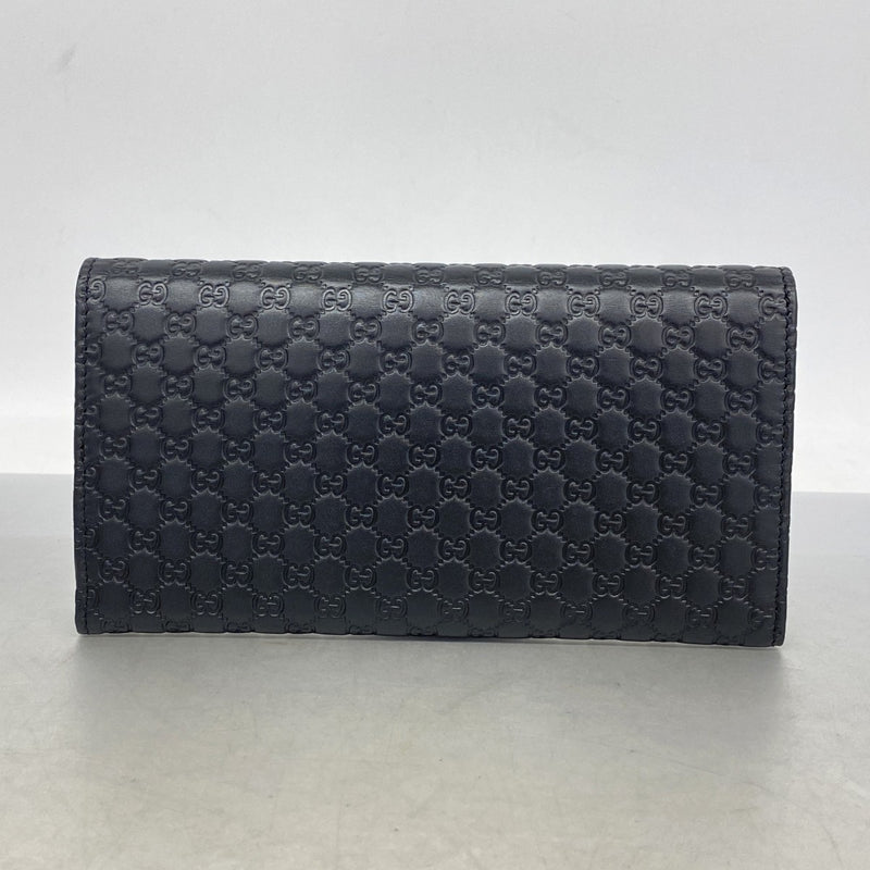 【6gc2421-k】グッチ 長財布 マイクログッチシマ 449396 レザー ブラック シャンパンゴールド金具【中古】メンズ レディース ユニセックス