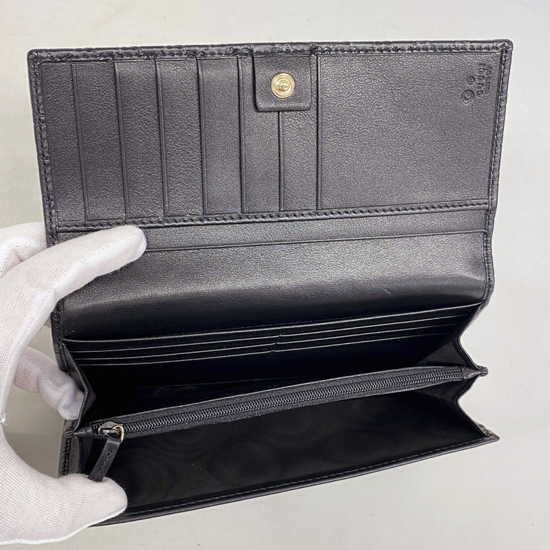 【6gc2421-k】グッチ 長財布 マイクログッチシマ 449396 レザー ブラック シャンパンゴールド金具【中古】メンズ レディース ユニセックス