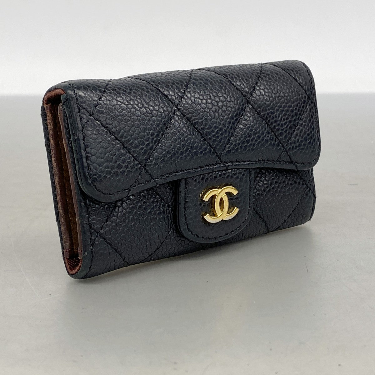 【6gc2434-k】シャネル キーケース マトラッセ キャビアスキン ブラック ゴールド金具【中古】レディース