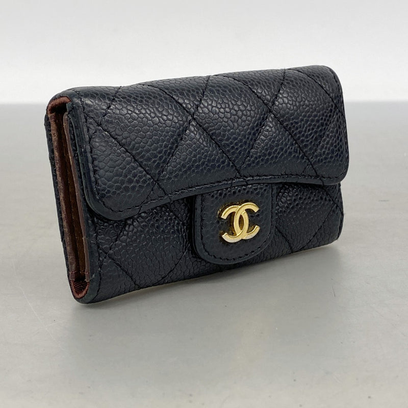 【6gc2434-k】シャネル キーケース マトラッセ キャビアスキン ブラック ゴールド金具【中古】レディース
