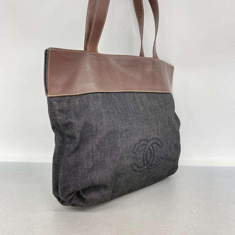 【6gc2435-k】シャネル トートバッグ デニム ブラック ブラウン シルバー金具【中古】レディース