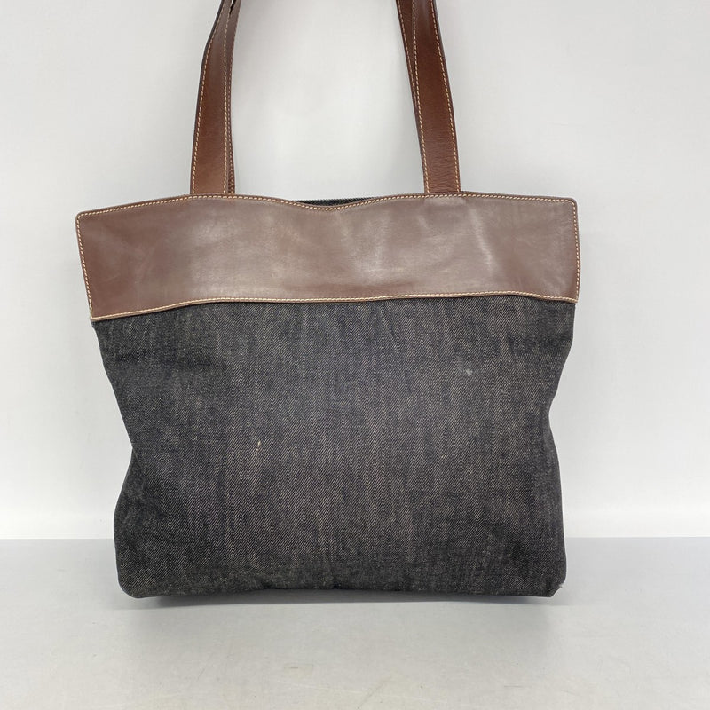 【6gc2435-k】シャネル トートバッグ デニム ブラック ブラウン シルバー金具【中古】レディース