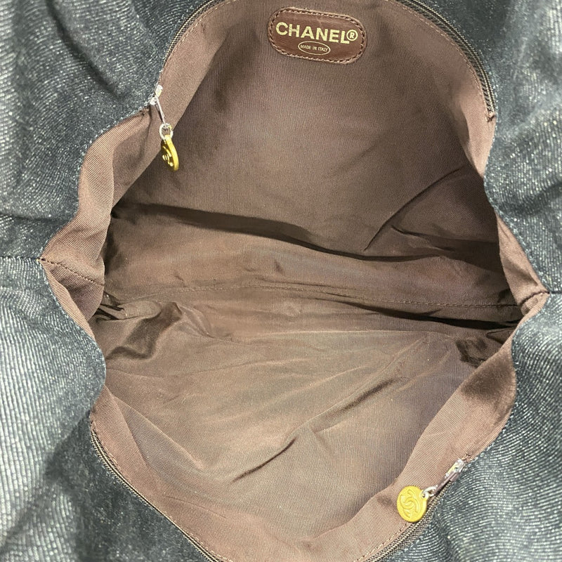 【6gc2435-k】シャネル トートバッグ デニム ブラック ブラウン シルバー金具【中古】レディース