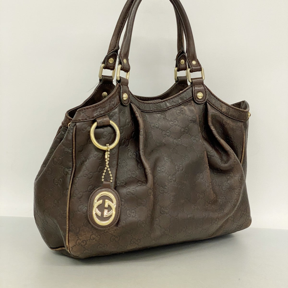 【6gc2436-k】グッチ トートバッグ グッチシマ スーキー 211944 レザー ブラウン ゴールド金具【中古】レディース