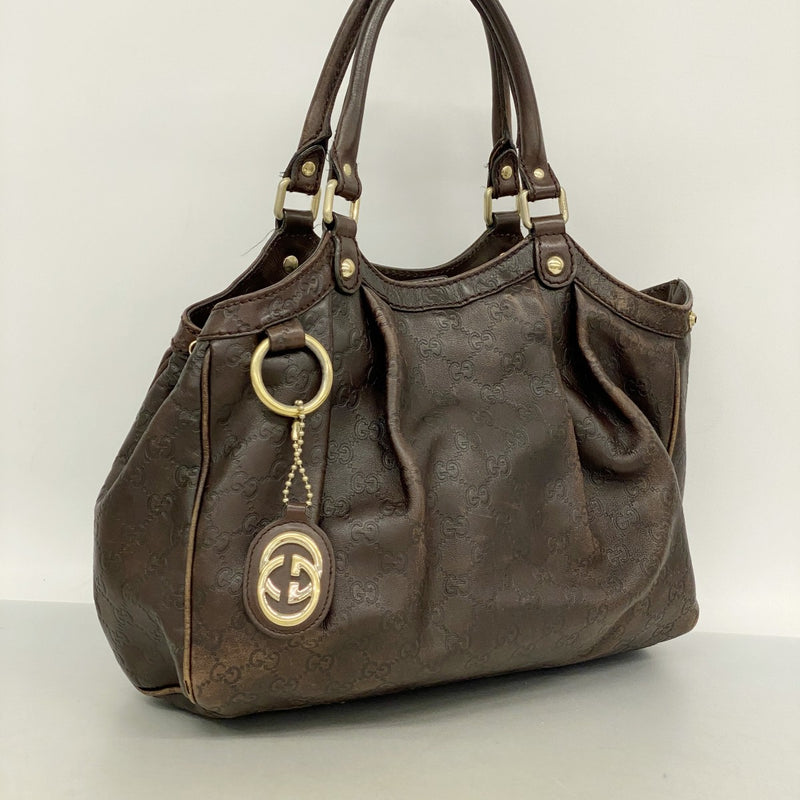 【6gc2436-k】グッチ トートバッグ グッチシマ スーキー 211944 レザー ブラウン ゴールド金具【中古】レディース