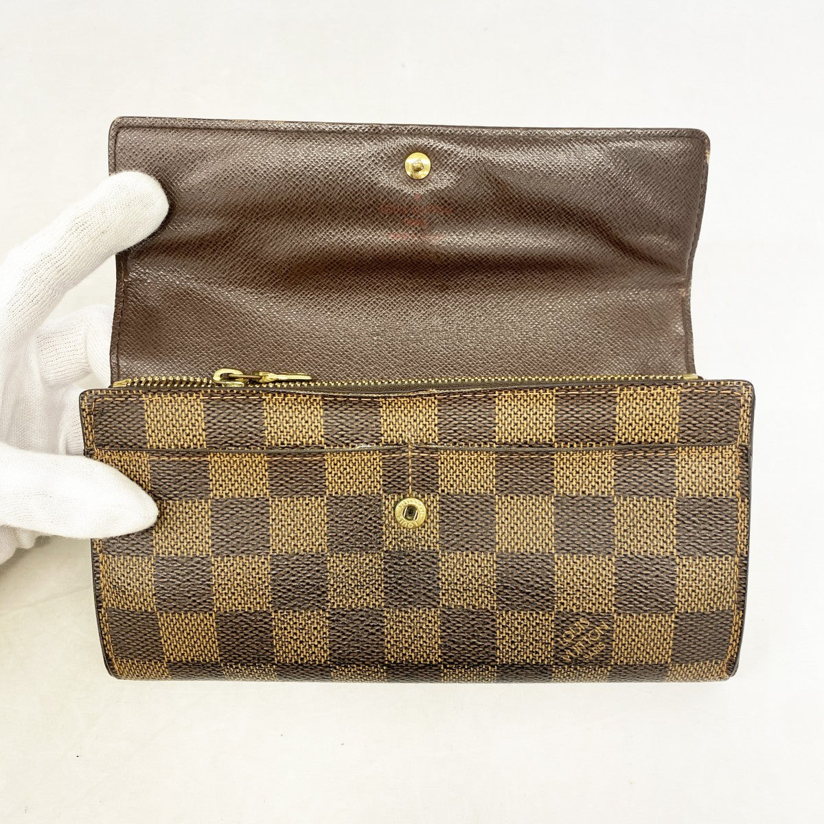【6gc2481】ルイヴィトン 長財布 ダミエ ポシェットポルトモネクレディ N61724 エベヌ【中古】レディース