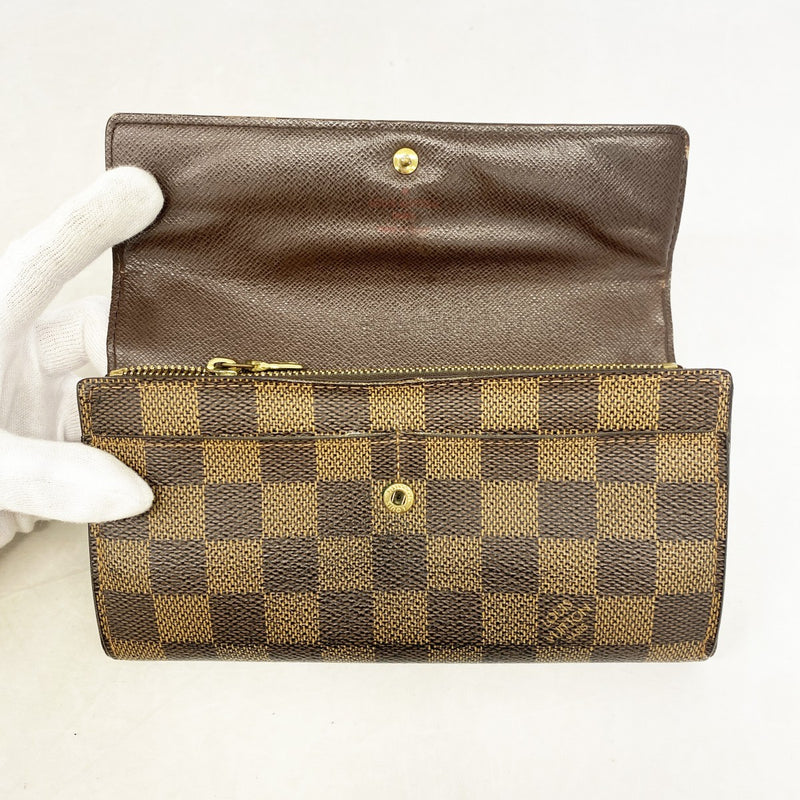 【6gc2481】ルイヴィトン 長財布 ダミエ ポシェットポルトモネクレディ N61724 エベヌ【中古】レディース