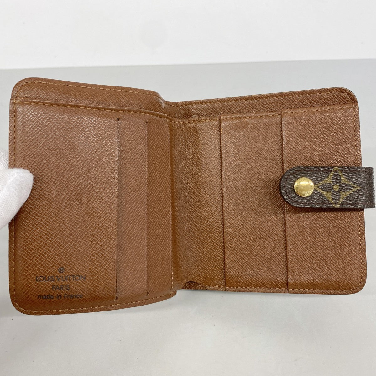 【6gc2496】ルイヴィトン 財布 モノグラム コンパクトジップ M61667 ブラウン【中古】レディース