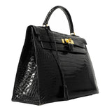 【6gc2521-h】エルメス ハンドバッグ ケリー32 ポロサス ブラック ゴールド金具 〇X刻印 2wayバッグ【中古】レディース