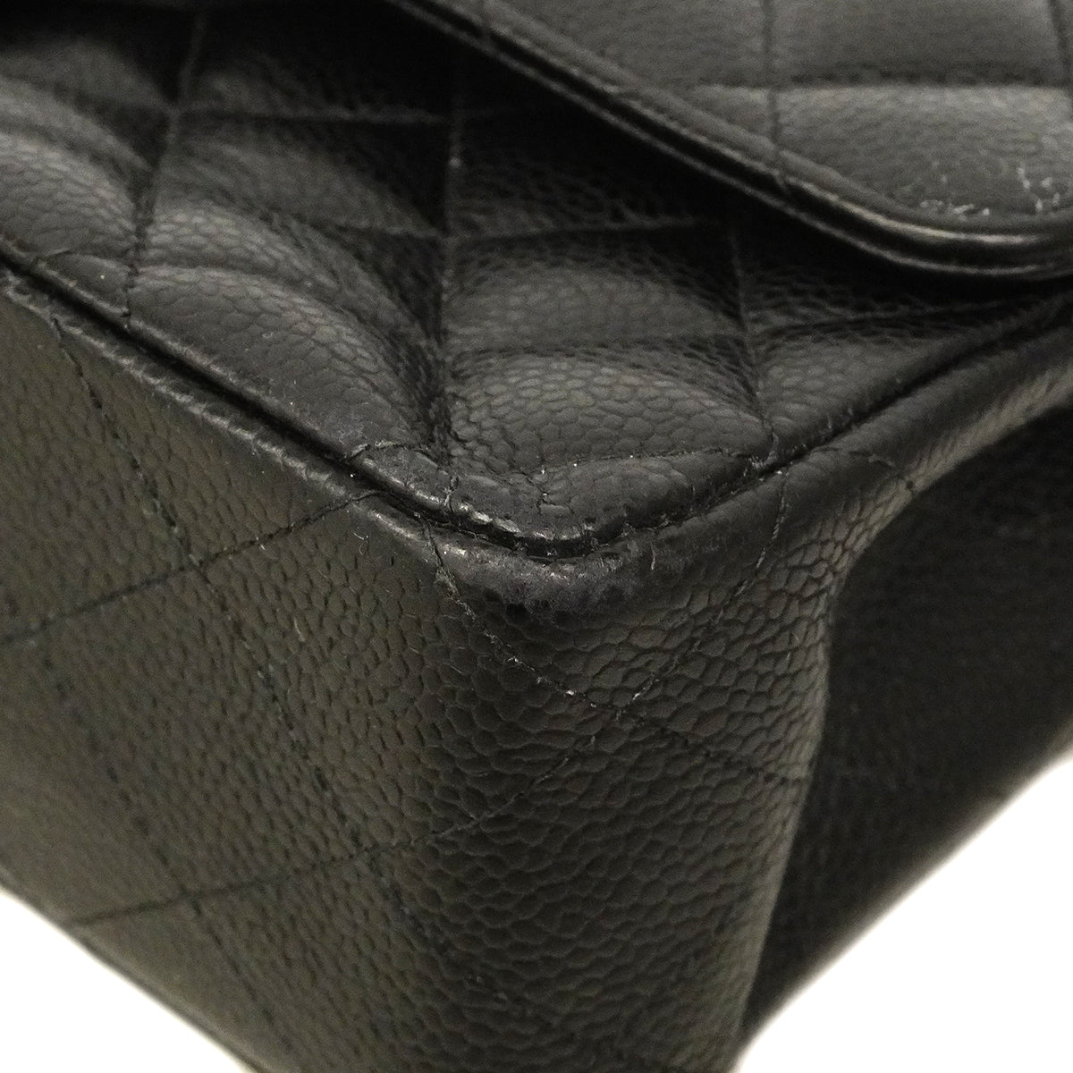 【6gc2523-h】シャネル ショルダーバッグ マトラッセ Wフラップ Wチェーン キャビアスキン ブラック ゴールド金具【中古】レディース
