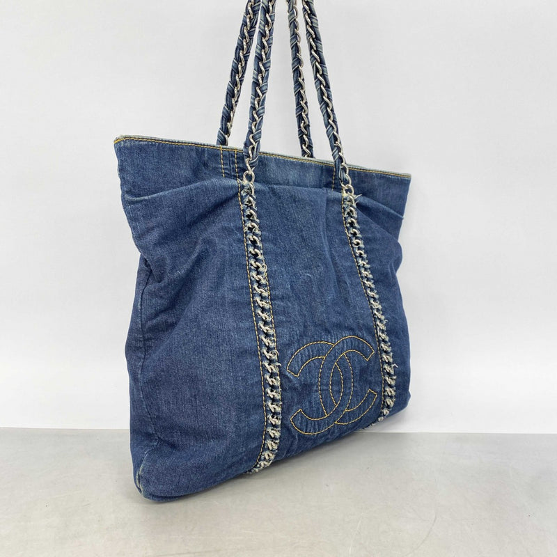 【6gc2533-k】シャネル チェーントート デニム ネイビー シルバー金具【中古】レディース