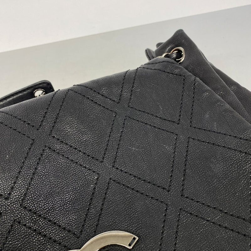 【6gc2539】シャネル ショルダーバッグ チェーンショルダー デカココ レザー ブラック シルバー金具【中古】レディース