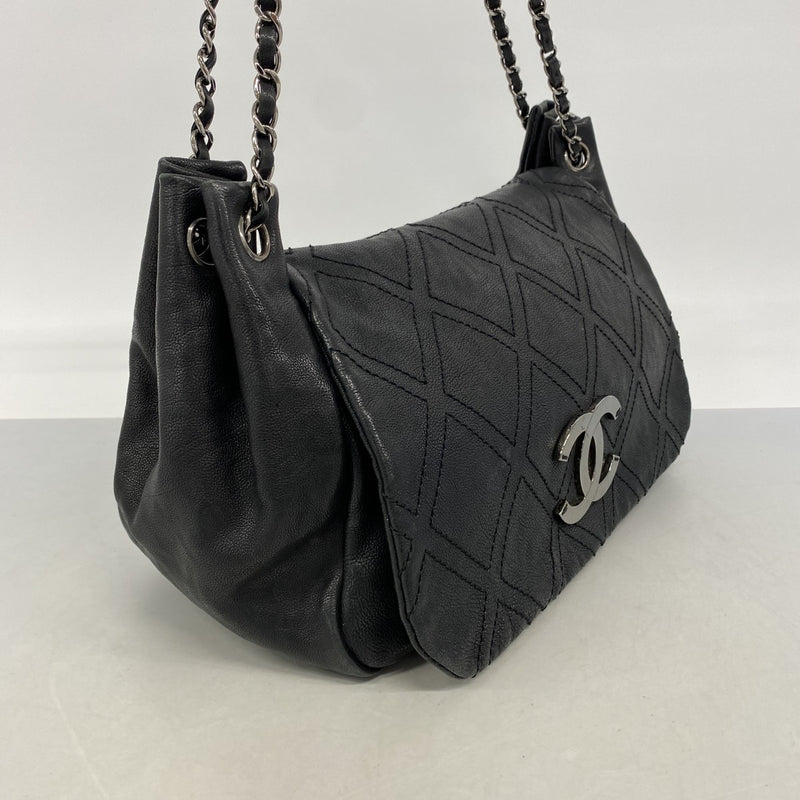 【6gc2539】シャネル ショルダーバッグ チェーンショルダー デカココ レザー ブラック シルバー金具【中古】レディース