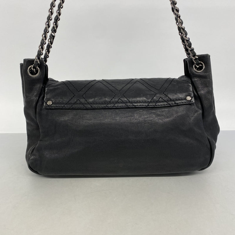 【6gc2539】シャネル ショルダーバッグ チェーンショルダー デカココ レザー ブラック シルバー金具【中古】レディース