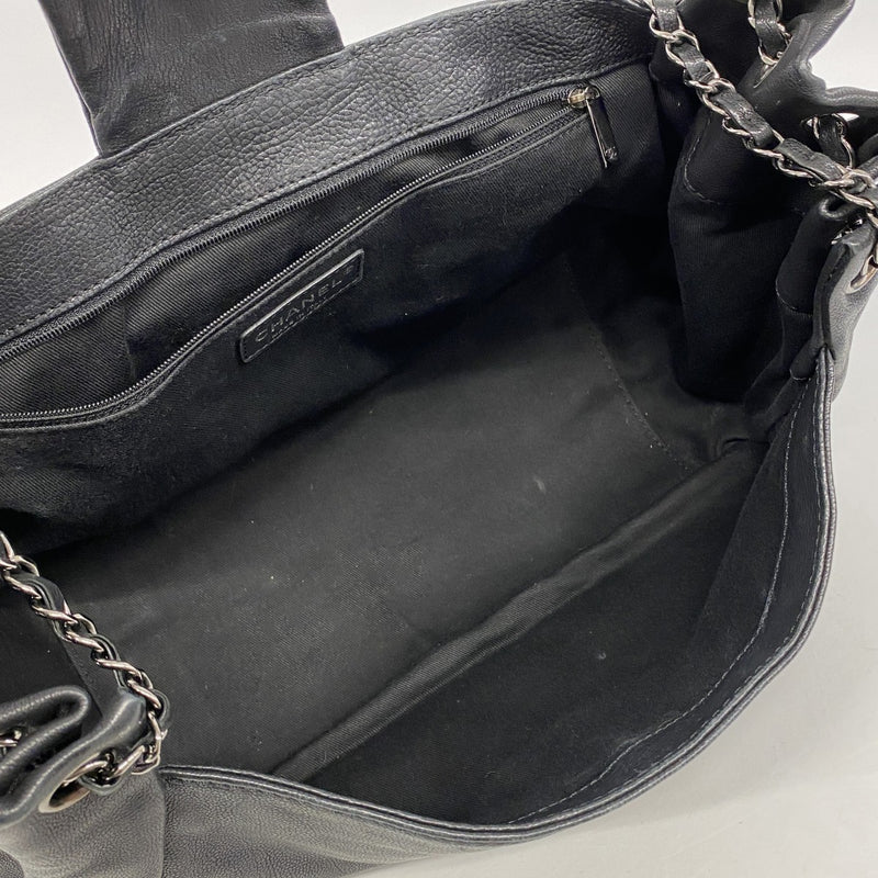 【6gc2539】シャネル ショルダーバッグ チェーンショルダー デカココ レザー ブラック シルバー金具【中古】レディース