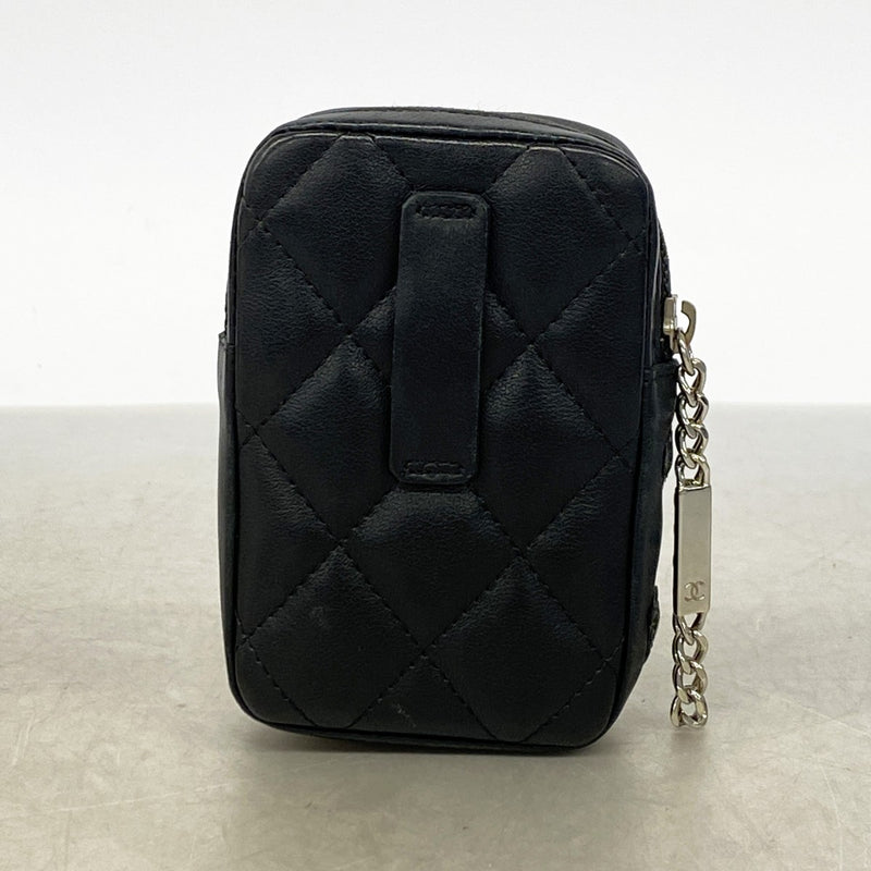 【6gc2551】シャネル シガレットケース カンボン ラムスキン ブラック シルバー金具【中古】レディース