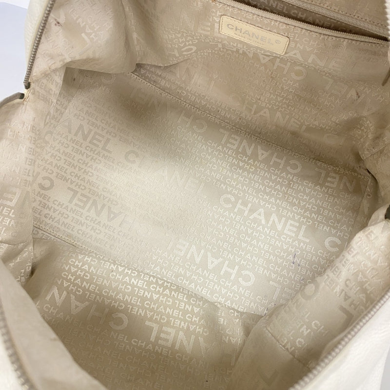 【6gc2557-k】シャネル ハンドバッグ パンチング キャビアスキン ホワイト シルバー金具【中古】レディース