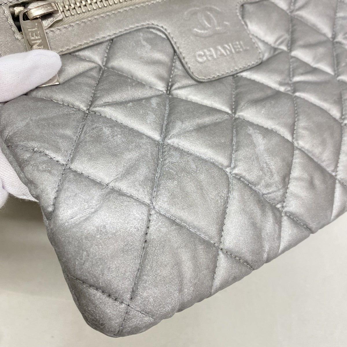 【6gc2559-k】シャネル ショルダーバッグ コココクーン ナイロン グレー シルバー金具【中古】レディース