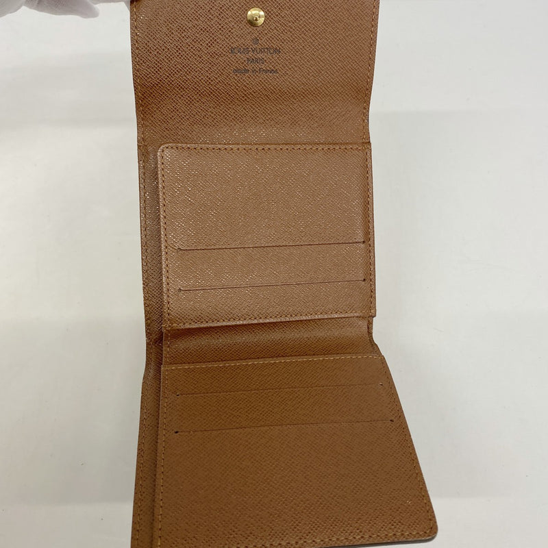 【6gc2589】ルイヴィトン 三つ折り財布 モノグラム ポルトモネビエカルトクレディ M61652 ブラウン【中古】レディース