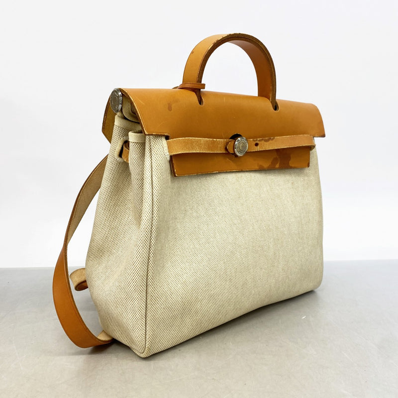 【6gc2631】エルメス リュック・デイパック エールバッグアドPM トワルアッシュ ナチュラル シルバー金具 □C刻印【中古】メンズ レディース ユニセックス