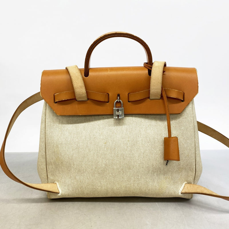 【6gc2631】エルメス リュック・デイパック エールバッグアドPM トワルアッシュ ナチュラル シルバー金具 □C刻印【中古】メンズ レディース ユニセックス