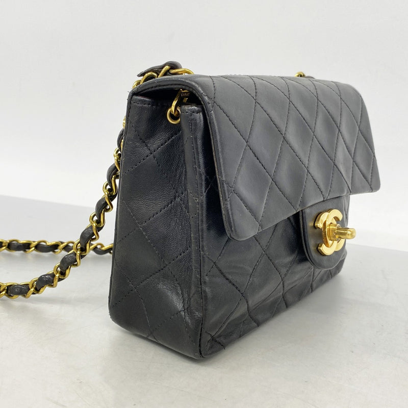 【6gc2641】シャネル ショルダーバッグ ミニマトラッセ チェーンショルダー ラムスキン ブラック ゴールド金具【中古】レディース