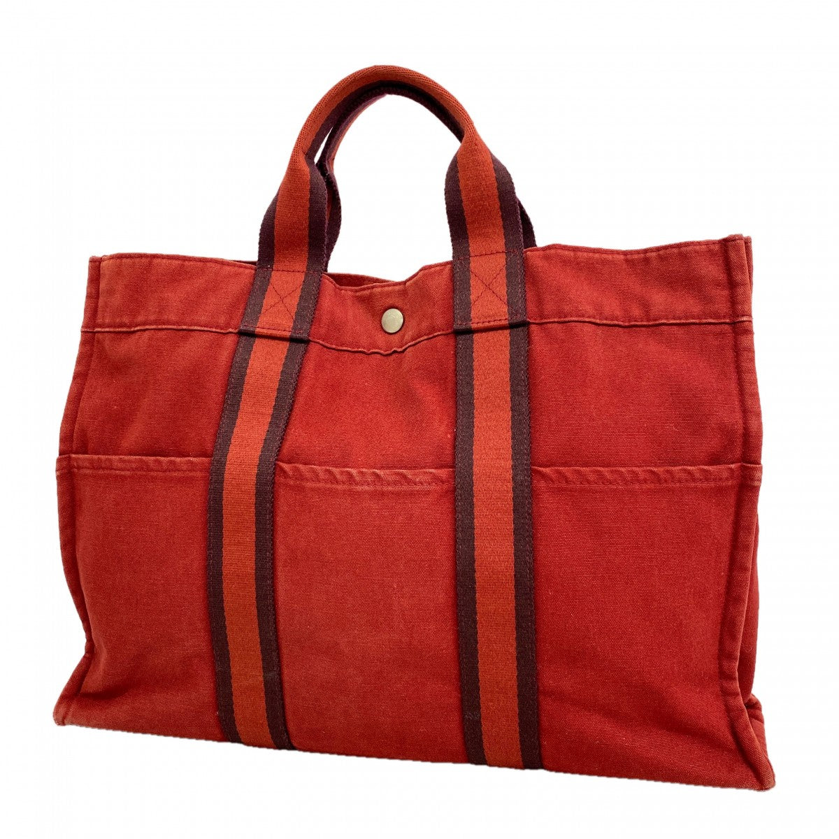 【6gc2651】エルメス トートバッグ フールトゥMM キャンバス レッド シルバー金具【中古】メンズ レディース ユニセックス