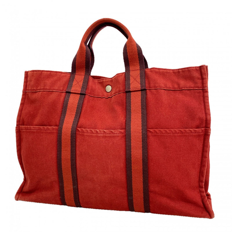 【6gc2651】エルメス トートバッグ フールトゥMM キャンバス レッド シルバー金具【中古】メンズ レディース ユニセックス