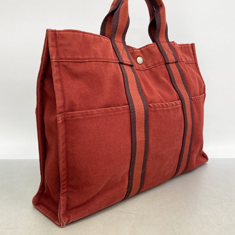 【6gc2651】エルメス トートバッグ フールトゥMM キャンバス レッド シルバー金具【中古】メンズ レディース ユニセックス