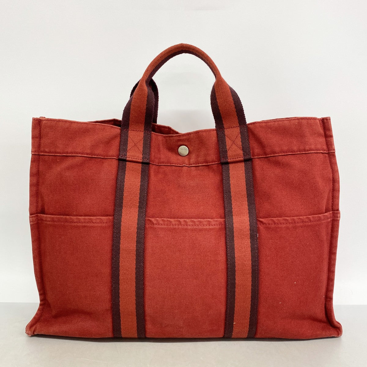 【6gc2651】エルメス トートバッグ フールトゥMM キャンバス レッド シルバー金具【中古】メンズ レディース ユニセックス