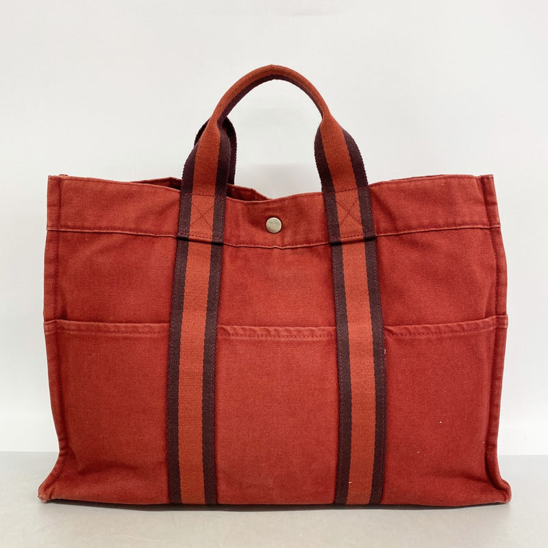 【6gc2651】エルメス トートバッグ フールトゥMM キャンバス レッド シルバー金具【中古】メンズ レディース ユニセックス