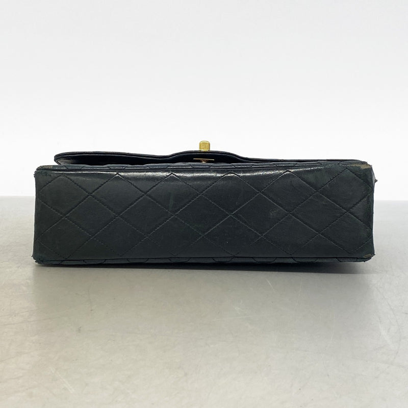 【6gc2661】シャネル ショルダーバッグ マトラッセ Wフラップ Wチェーン ラムスキン ブラック ゴールド金具【中古】レディース