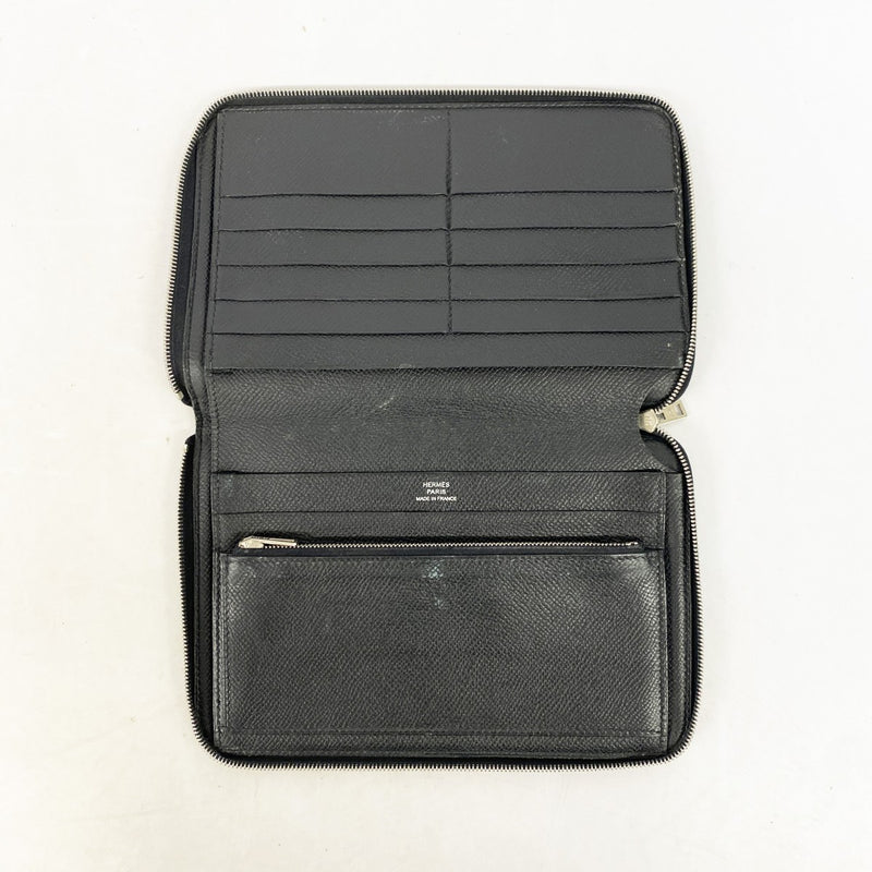 【6gc2680】エルメス 長財布 アザップコンバイン ヴォーエプソン ブラック シルバー金具 □K刻印【中古】メンズ レディース ユニセックス