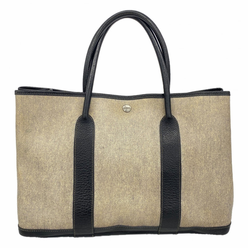 【6gc2682】エルメス トートバッグ ガーデンパーティPM トワルアッシュ ブラック シルバー金具 T刻印【中古】レディース